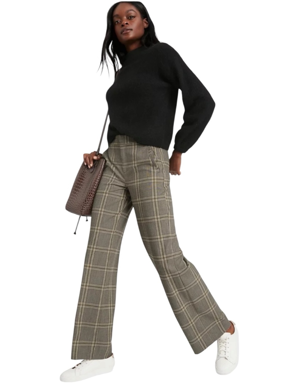 Banana Republic Wide
Leg Classic Brown Checked Pants, Women's size 8 long